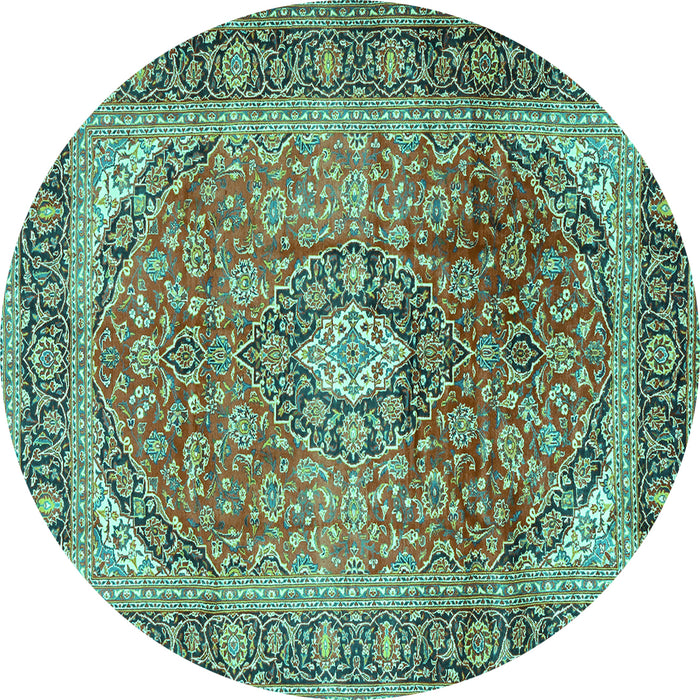 Round Medallion Turquoise Traditional Rug, tr2876turq