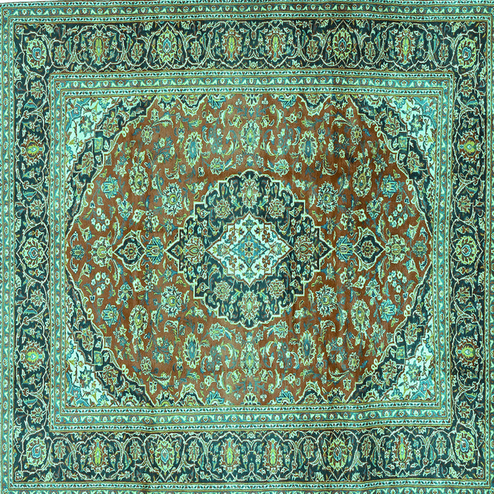 Square Medallion Turquoise Traditional Rug, tr2876turq