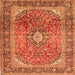 Round Machine Washable Medallion Orange Traditional Area Rugs, wshtr2876org