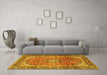 Machine Washable Medallion Yellow Traditional Rug in a Living Room, wshtr2876yw