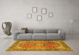Machine Washable Medallion Yellow Traditional Rug in a Living Room, wshtr2876yw