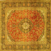 Square Machine Washable Medallion Yellow Traditional Rug, wshtr2876yw