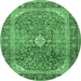 Round Machine Washable Medallion Emerald Green Traditional Area Rugs, wshtr2876emgrn