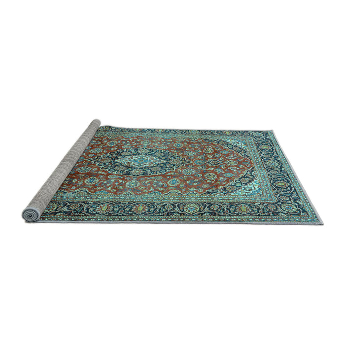 Sideview of Machine Washable Medallion Light Blue Traditional Rug, wshtr2876lblu