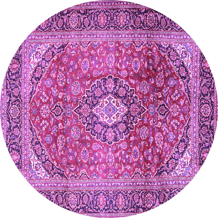 Round Machine Washable Medallion Purple Traditional Area Rugs, wshtr2876pur