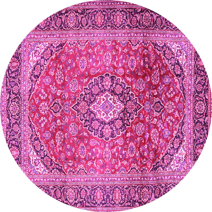 Round Machine Washable Medallion Pink Traditional Rug, wshtr2876pnk