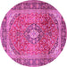 Round Machine Washable Medallion Pink Traditional Rug, wshtr2876pnk