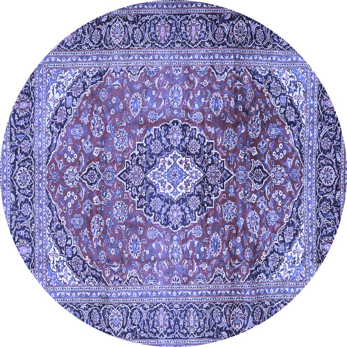 Round Machine Washable Medallion Blue Traditional Rug, wshtr2876blu