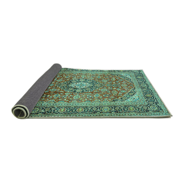 Sideview of Medallion Turquoise Traditional Rug, tr2876turq