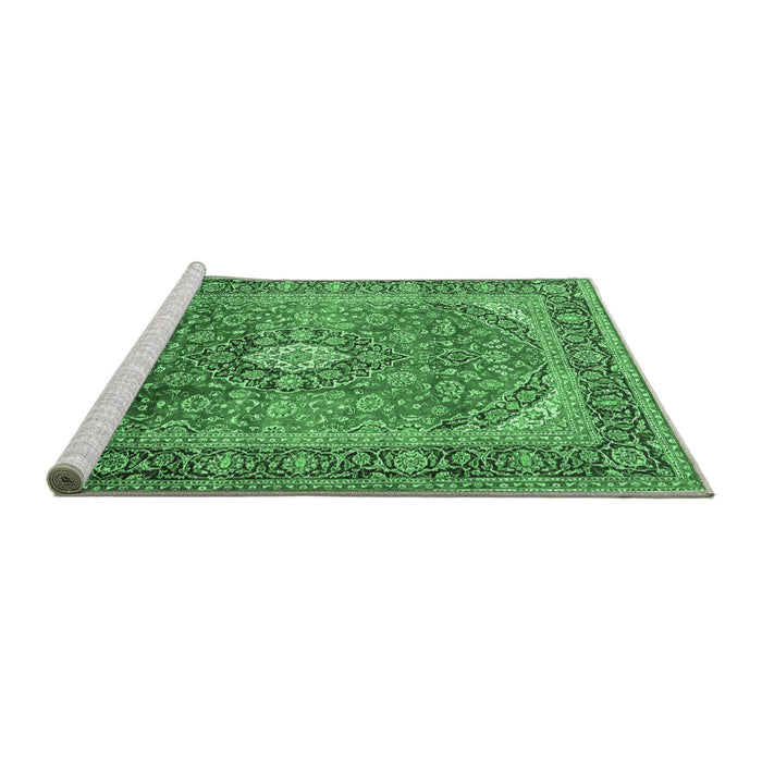 Sideview of Machine Washable Medallion Emerald Green Traditional Area Rugs, wshtr2876emgrn
