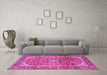 Machine Washable Medallion Pink Traditional Rug in a Living Room, wshtr2876pnk