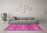 Machine Washable Medallion Pink Traditional Rug, wshtr2876pnk