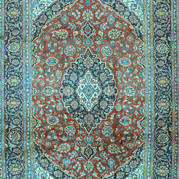 Machine Washable Medallion Light Blue Traditional Rug, wshtr2876lblu