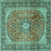 Square Machine Washable Medallion Turquoise Traditional Area Rugs, wshtr2876turq