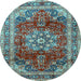 Round Machine Washable Persian Light Blue Traditional Rug, wshtr2877lblu