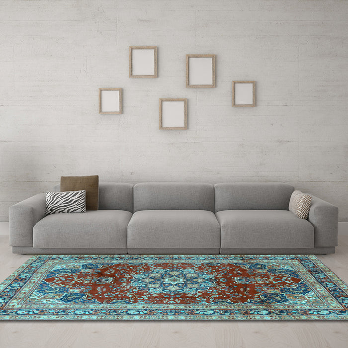 Machine Washable Persian Light Blue Traditional Rug in a Living Room, wshtr2877lblu