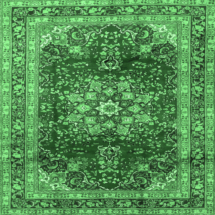 Square Machine Washable Persian Emerald Green Traditional Area Rugs, wshtr2877emgrn