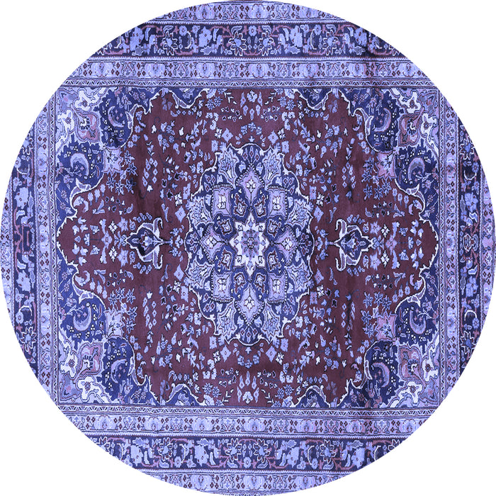 Round Machine Washable Persian Blue Traditional Rug, wshtr2877blu