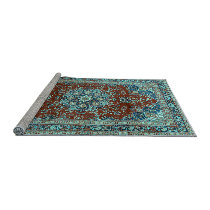 Sideview of Machine Washable Persian Light Blue Traditional Rug, wshtr2877lblu
