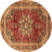 Round Persian Brown Traditional Rug, tr2877brn