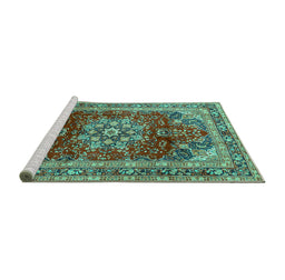 Sideview of Machine Washable Persian Turquoise Traditional Area Rugs, wshtr2877turq