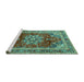 Sideview of Machine Washable Persian Turquoise Traditional Area Rugs, wshtr2877turq