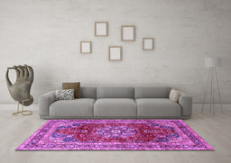 Machine Washable Persian Purple Traditional Area Rugs in a Living Room, wshtr2877pur