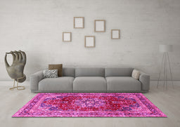 Machine Washable Persian Pink Traditional Rug in a Living Room, wshtr2877pnk