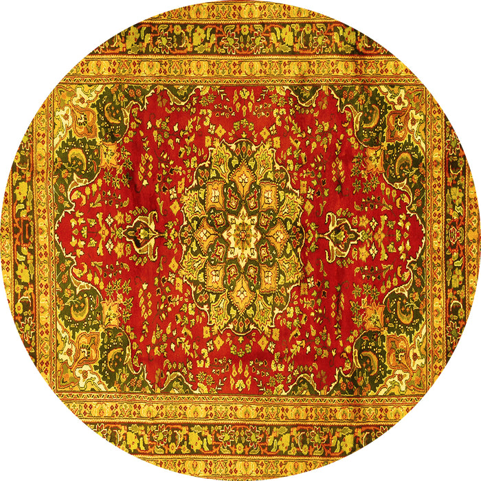 Round Machine Washable Persian Yellow Traditional Rug, wshtr2877yw