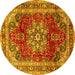 Round Machine Washable Persian Yellow Traditional Rug, wshtr2877yw