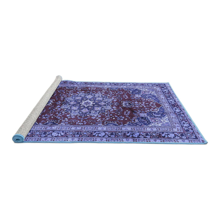 Sideview of Machine Washable Persian Blue Traditional Rug, wshtr2877blu