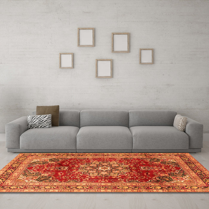 Machine Washable Persian Orange Traditional Area Rugs in a Living Room, wshtr2877org