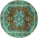 Round Machine Washable Persian Turquoise Traditional Area Rugs, wshtr2877turq