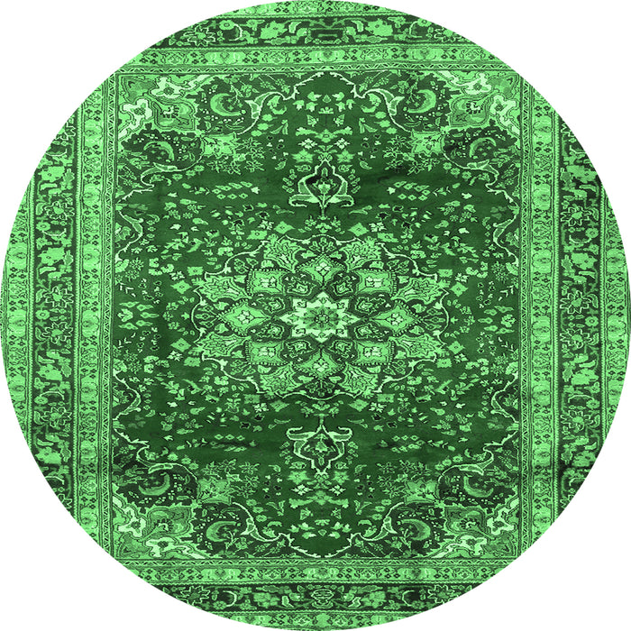 Round Persian Emerald Green Traditional Rug, tr2877emgrn