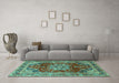 Machine Washable Persian Turquoise Traditional Area Rugs in a Living Room,, wshtr2877turq