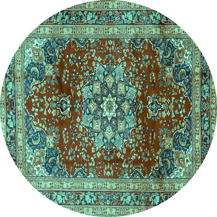 Round Persian Turquoise Traditional Rug, tr2877turq