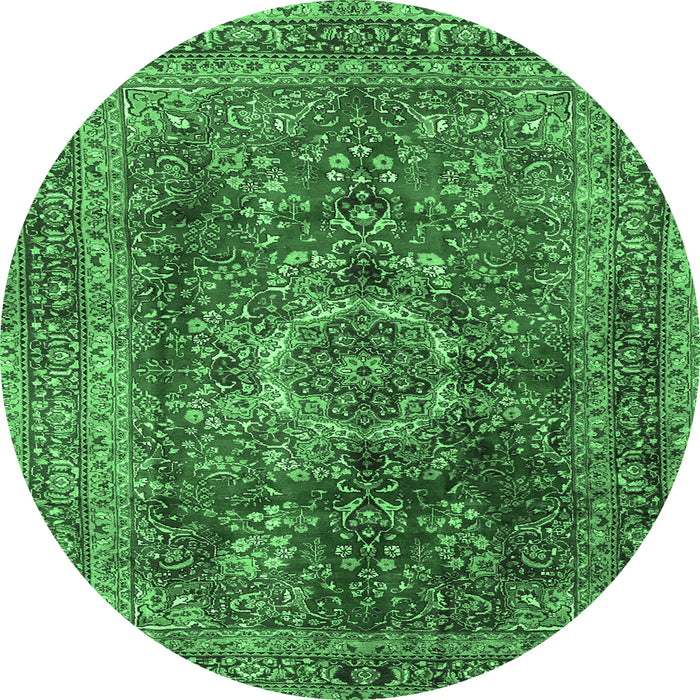 Round Machine Washable Medallion Emerald Green Traditional Area Rugs, wshtr2878emgrn
