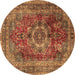 Round Medallion Brown Traditional Rug, tr2878brn