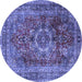 Round Machine Washable Medallion Blue Traditional Rug, wshtr2878blu