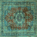 Square Medallion Turquoise Traditional Rug, tr2878turq