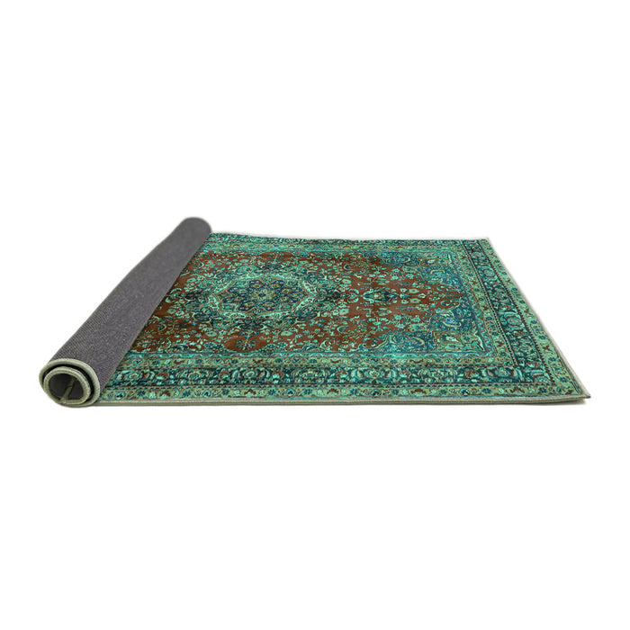 Sideview of Medallion Turquoise Traditional Rug, tr2878turq