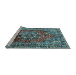 Sideview of Machine Washable Medallion Light Blue Traditional Rug, wshtr2878lblu