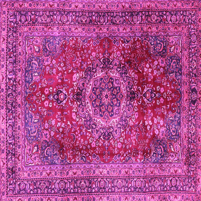 Square Machine Washable Medallion Pink Traditional Rug, wshtr2878pnk
