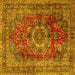 Square Machine Washable Medallion Yellow Traditional Rug, wshtr2878yw