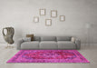 Machine Washable Medallion Pink Traditional Rug in a Living Room, wshtr2878pnk