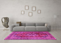 Machine Washable Medallion Pink Traditional Rug, wshtr2878pnk