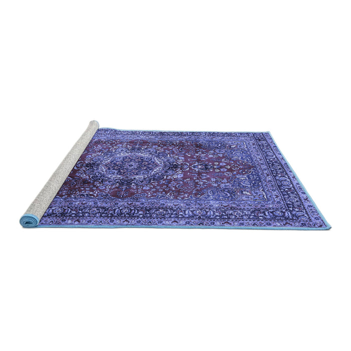 Sideview of Machine Washable Medallion Blue Traditional Rug, wshtr2878blu