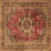 Square Machine Washable Medallion Brown Traditional Rug, wshtr2878brn