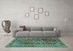 Machine Washable Medallion Turquoise Traditional Area Rugs in a Living Room,, wshtr2878turq