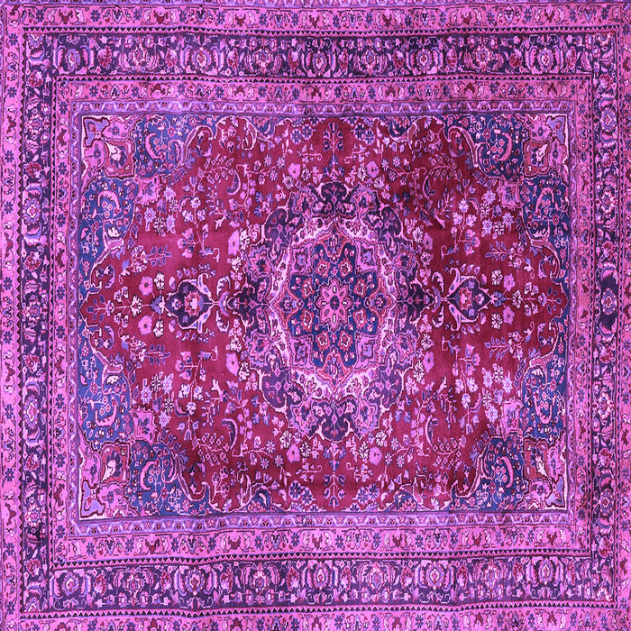 Square Machine Washable Medallion Purple Traditional Area Rugs, wshtr2878pur